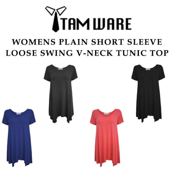 NWT Short Sleeve Swing V-Neck Tunic Top Dress Cherry Tomato Small - Picture 2 of 6